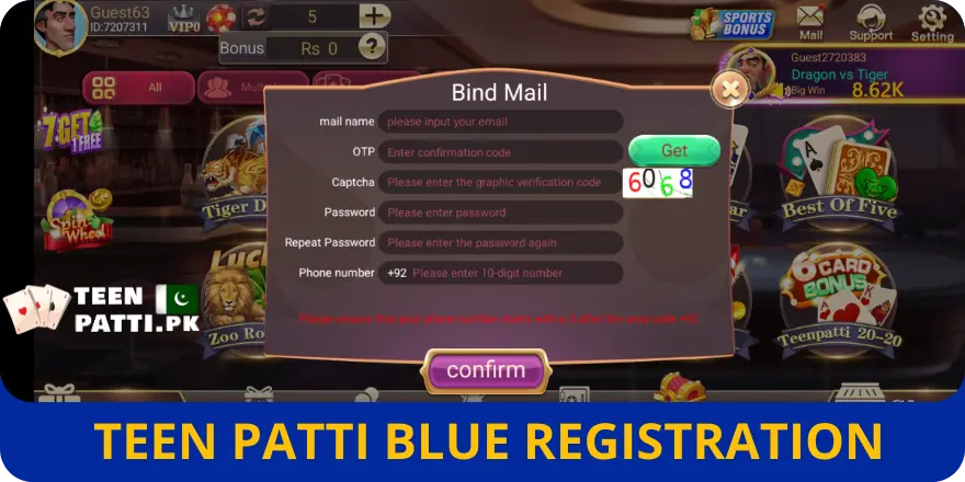 Registration in 3Patti Blue in Pakistan