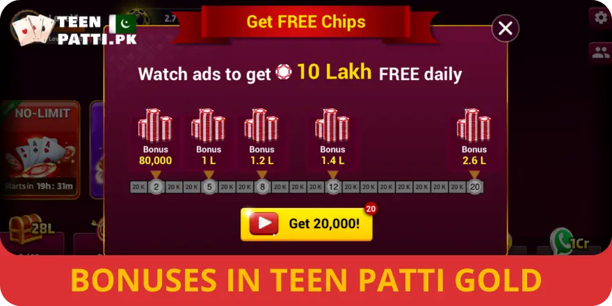 Teen Patti Gold Bonuses