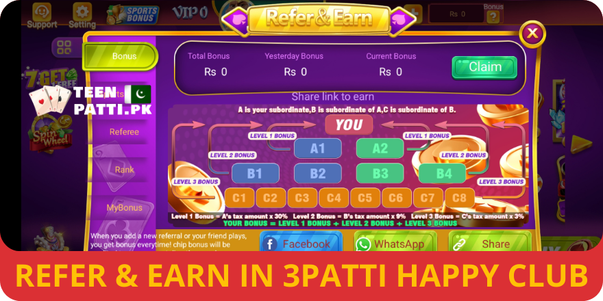 Referral Program in 3 Patti Happy Club