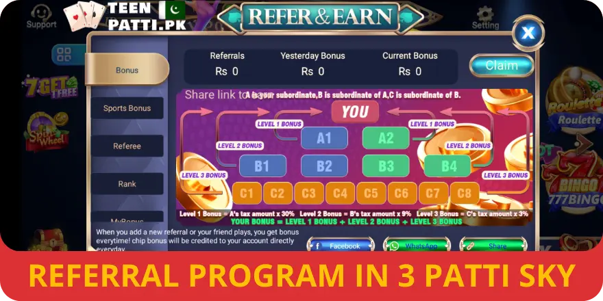 Referral Program in Teen Patti Sky in Pakistan