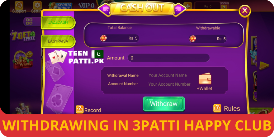 Withdraw Money on Teen Patti Happy Club