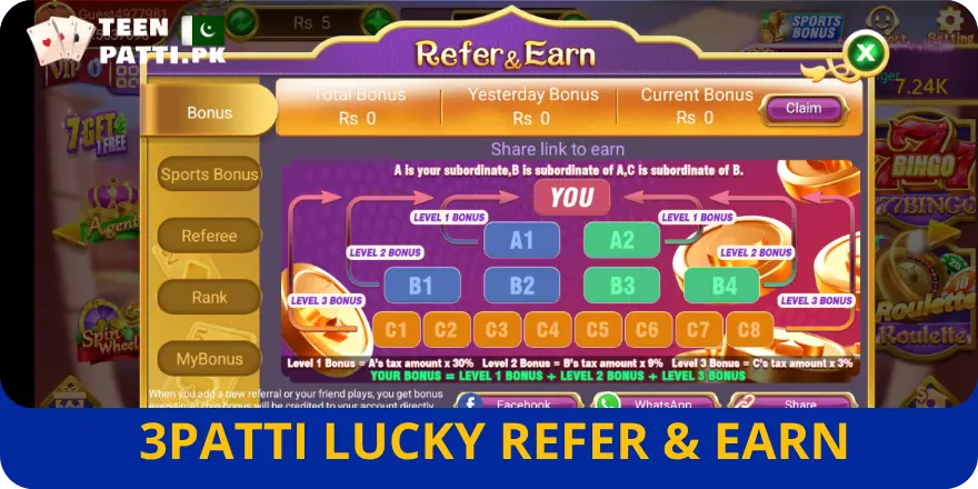 Refer and Earn with 3 Patti Lucky