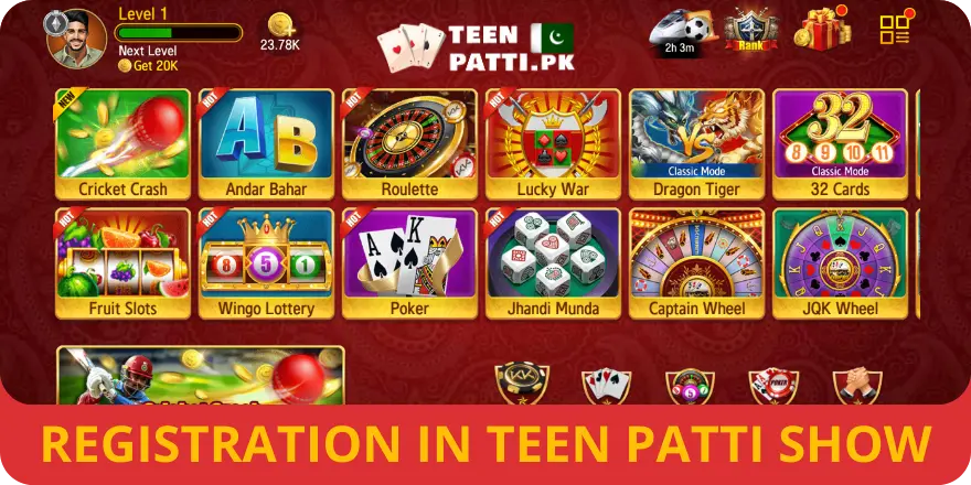 Registration in Teen Patti Show from Pakistan