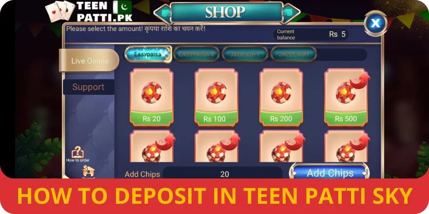 How to deposit in 3 Patti Sky